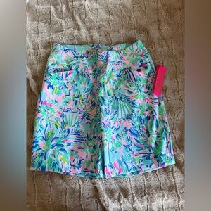 Lilly Pulitzer green and blue tropical print golf shorts